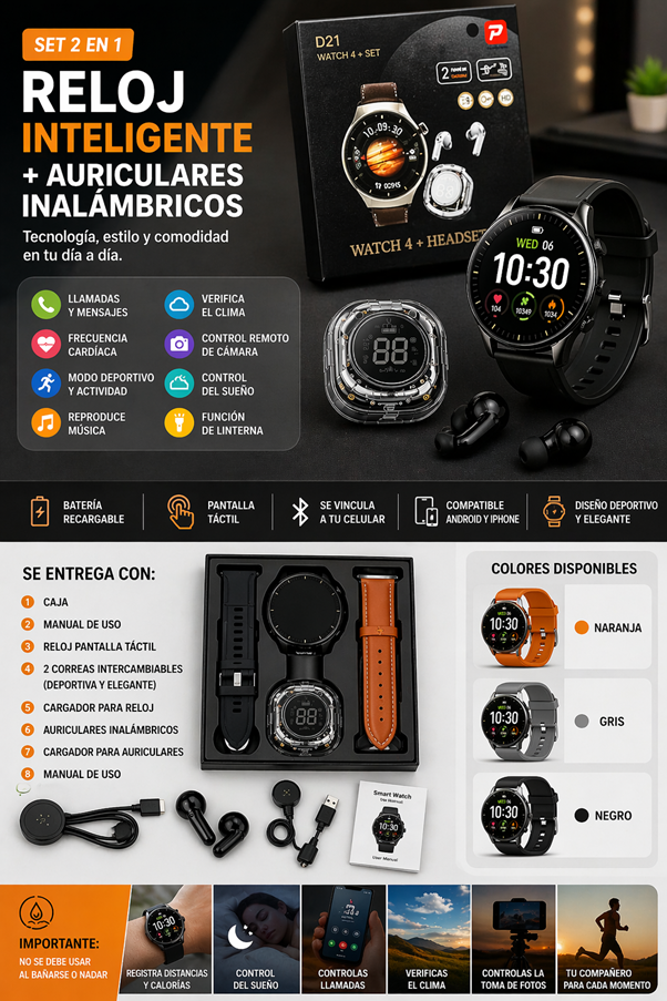 SMARTWATCH + AUDÍFONOS
